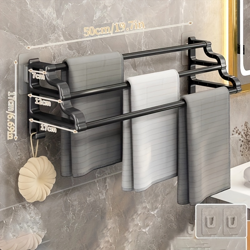 TEMU 16"/20"/24" Bathroom Towel Rack With Hooks, Wall Mounted Bathroom Towel Bar, Towel Rack For Bathroom, Balcony, Vanity Towel Storage Rack, Towel