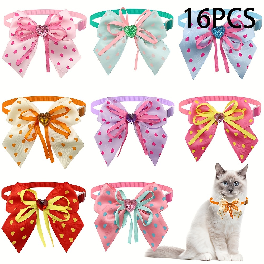 TEMU 16pcs Dog Grooming Bows, Pets Cat Daily Decoration, Dog Bowties Dots Cute Bowknots, Adjustable Collar Bows For Dogs