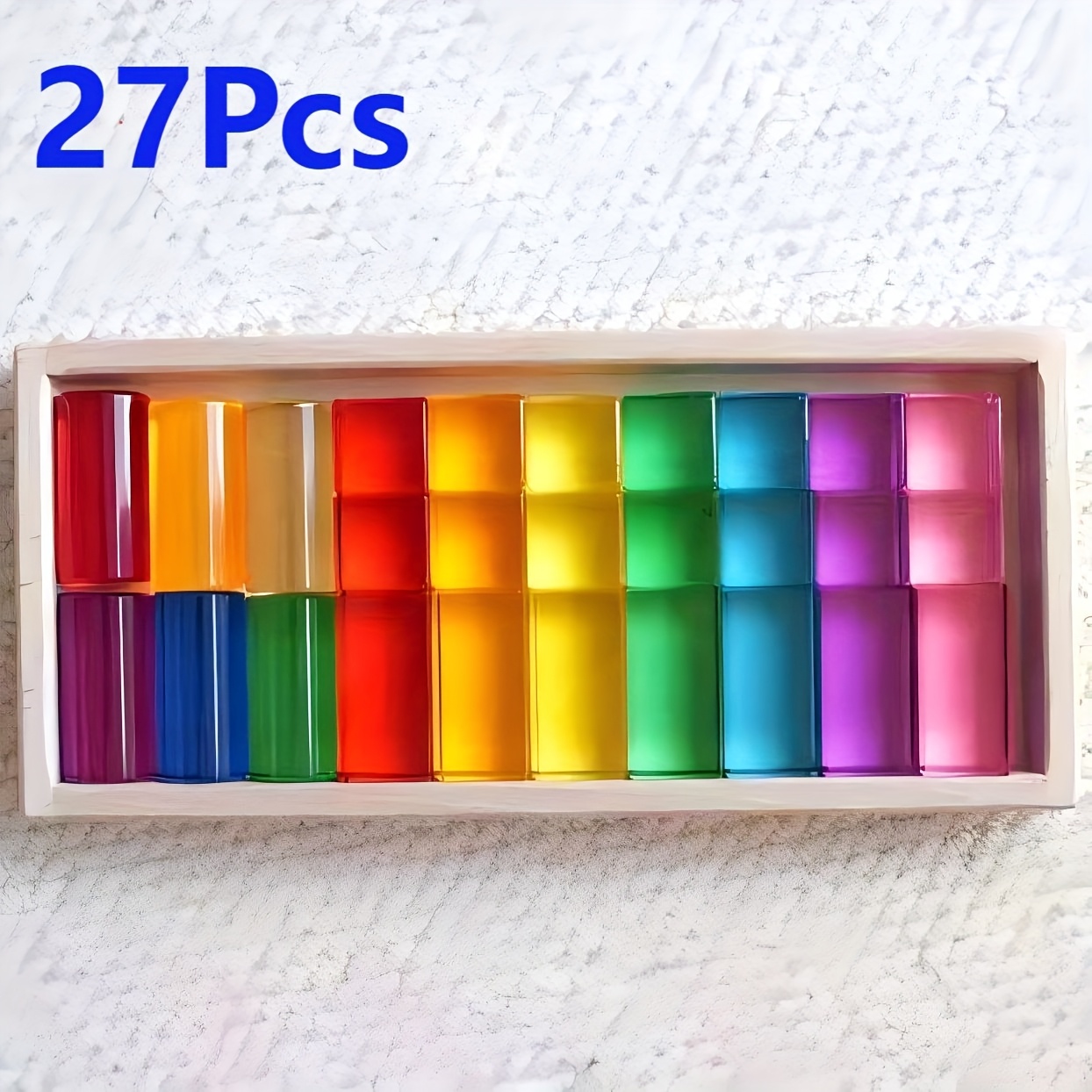 27pcs High- Acrylic Blocks (6pcs Cylindrical, 7pcs Rectangular, 14pcs Square), Multi-colored Translucent Stacking Blocks Toy, Suitable For Children Months' Birthday Gift, Christmas Gift
