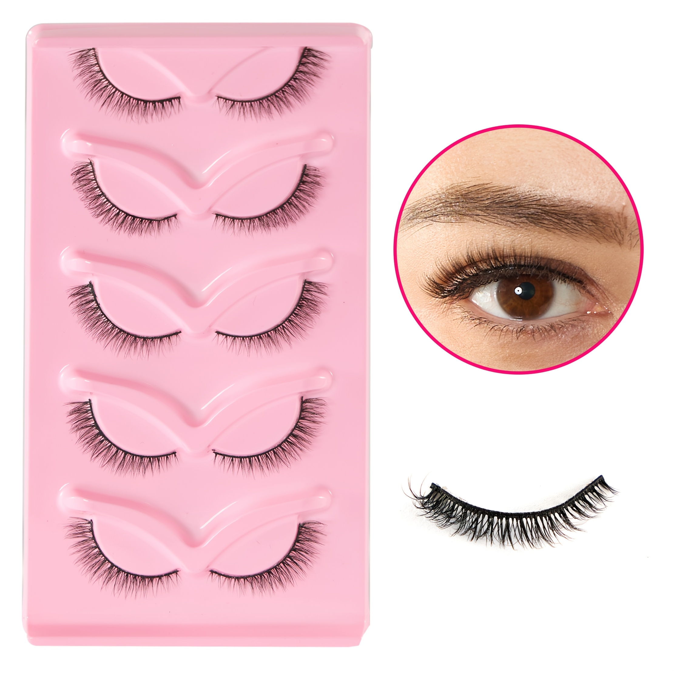 

3d Natural False Eyelashes Wispy Lashes Pack Mink Eyelashes With Transparent Stem Crisscrossed Cat Eye Lashes 5 Pairs Short Strip Lashes