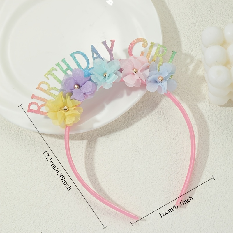 Image of Birthday Princess Headband - Glitter Fabric Flower & Pom Hair Hoop 16cm/6.3inch-/8.27inch