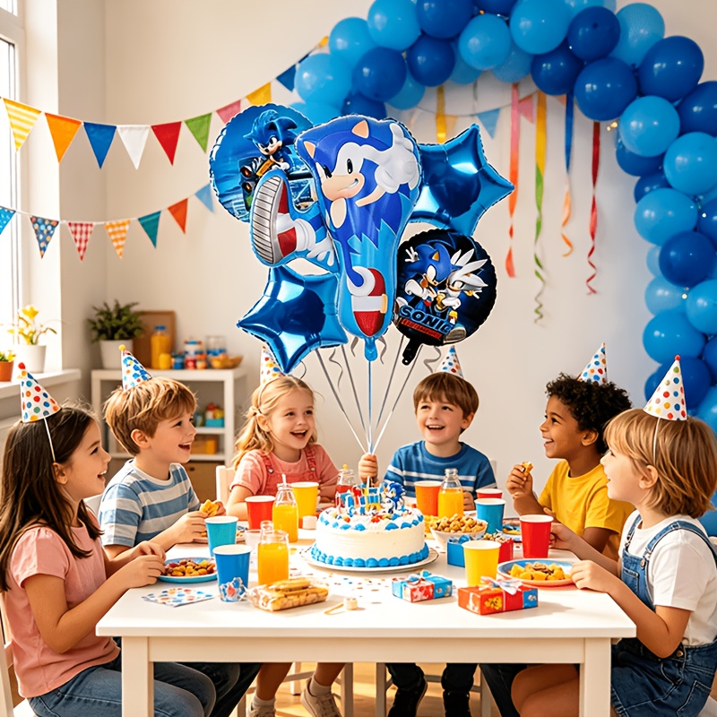TEMU Set di articoli per feste Sonic, 5 palloncini filmati, palloncini decorativi per feste, tema blu, oggetti di per decorazioni di feste di