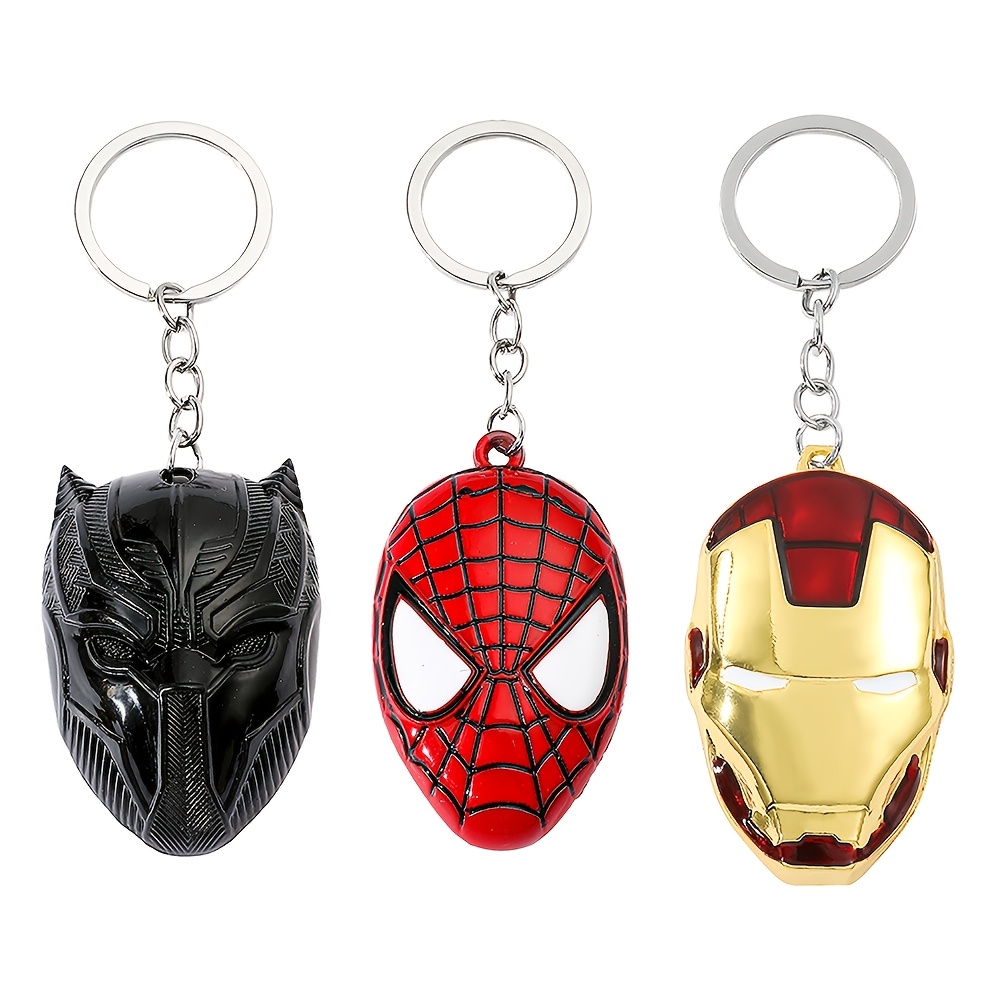 TEMU Set di 3 portachiavi Marvel Supereroi - Spider-Man Iron Panther, portachiavi con maschera in metallo 3D, ciondolo da per chiavi auto, , borsa,