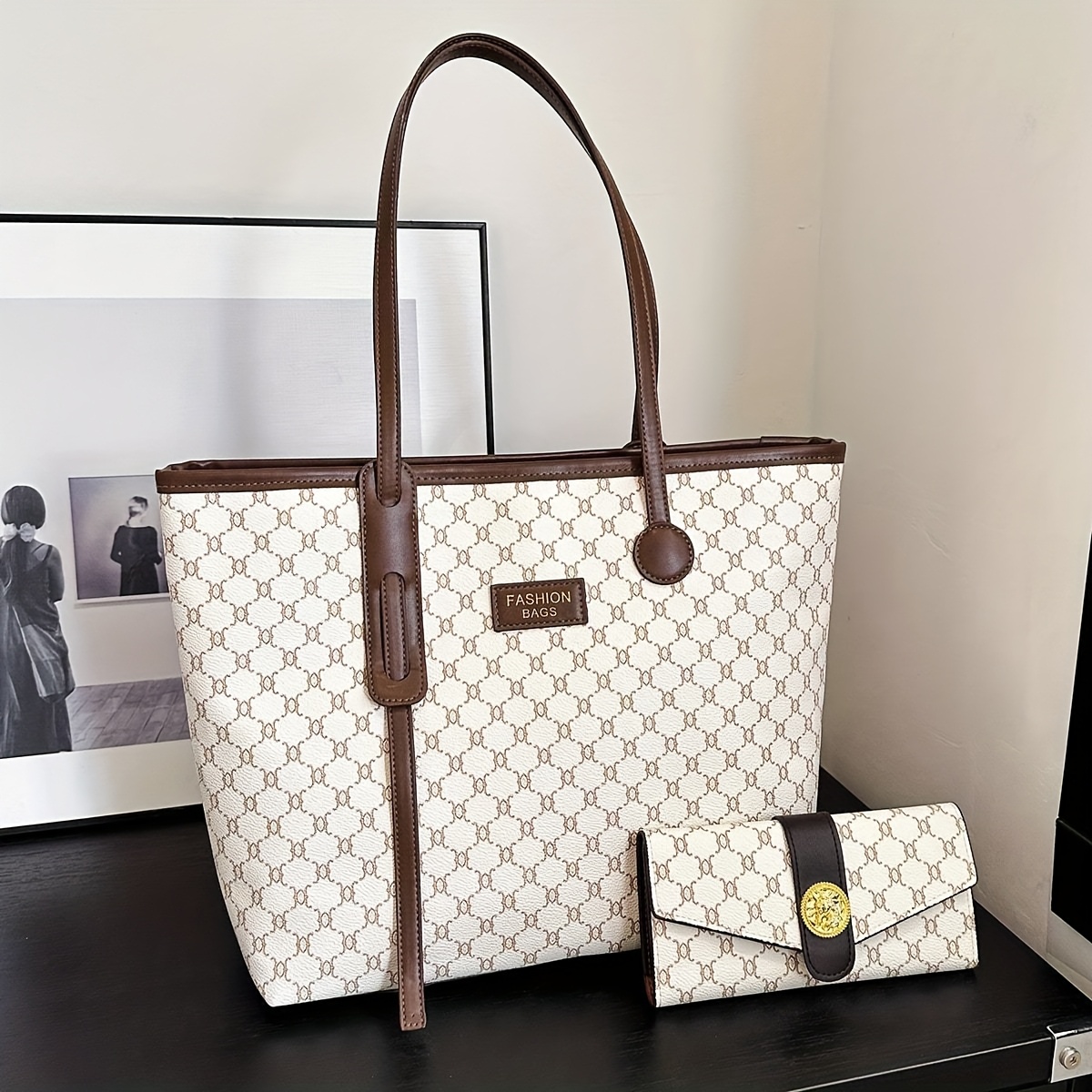 Image of Fashionable Large-capacity Tote Bag 2pcs Set With Wallet, Stylish And Elegant Handbag For Middle-aged Women