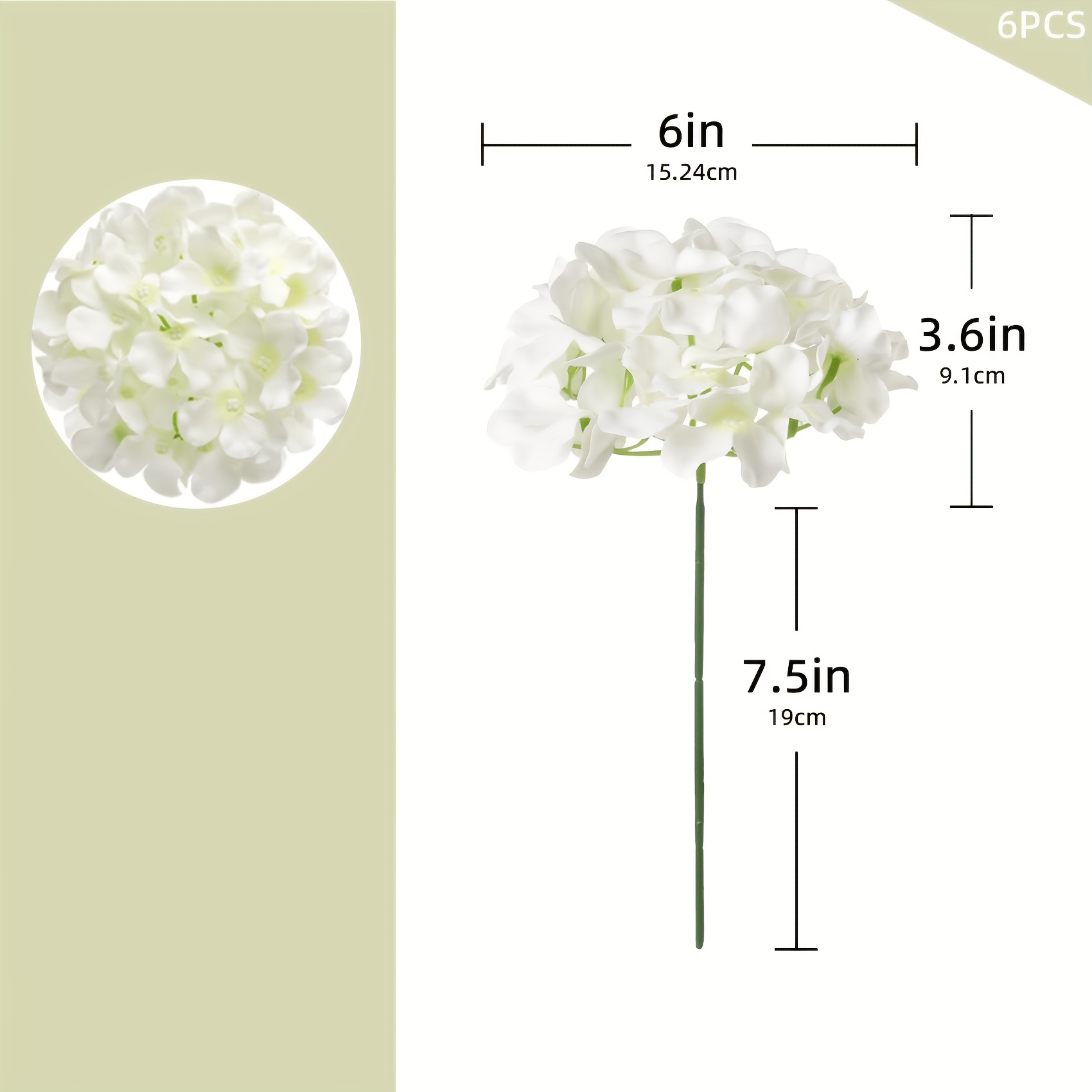 TEMU 6pcs White Artificial , Faux Flowers, Realistic Flowers, Hydrangea Fake Flower Heads With Stems, Suitable For, Vase Filler, Wedding Centerpiece,