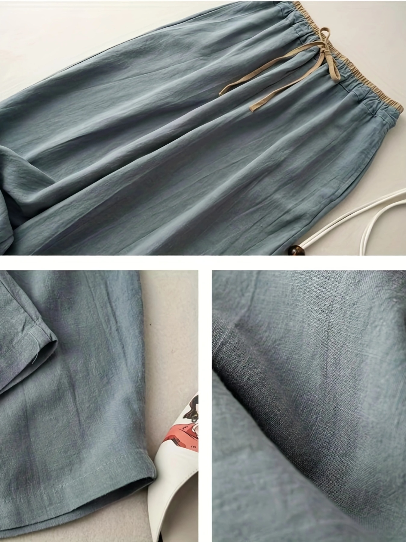 Women's Japanese-Inspired Viscose Rayon Wide-Leg Pants - Loose Fit Drapey Trousers with Elastic Waist & Drawstring, Straight-Leg Design for Spring Summer Fall, Machine Washable Casual Office Wear, Everyday Comfort, Durable Construction