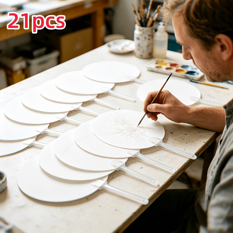 TEMU Set de 21 éventails pliants vierges pour peinture à DIY, avec poignées en plastique amovibles, idéal pour , festivals, fêtes et activités de