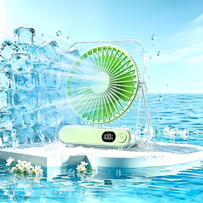 Usb Rechargeable Desk Fan, 3000mah Battery, Silent Operation, 5 Speed Settings, Foldable Design, 180 Degree Adjustable, With Digital Display, Suitable For Home Office