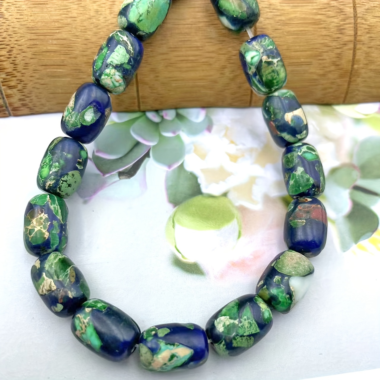 13pcs Natural Emperor Pine Bohemian Barrel Beads for DIY Jewelry