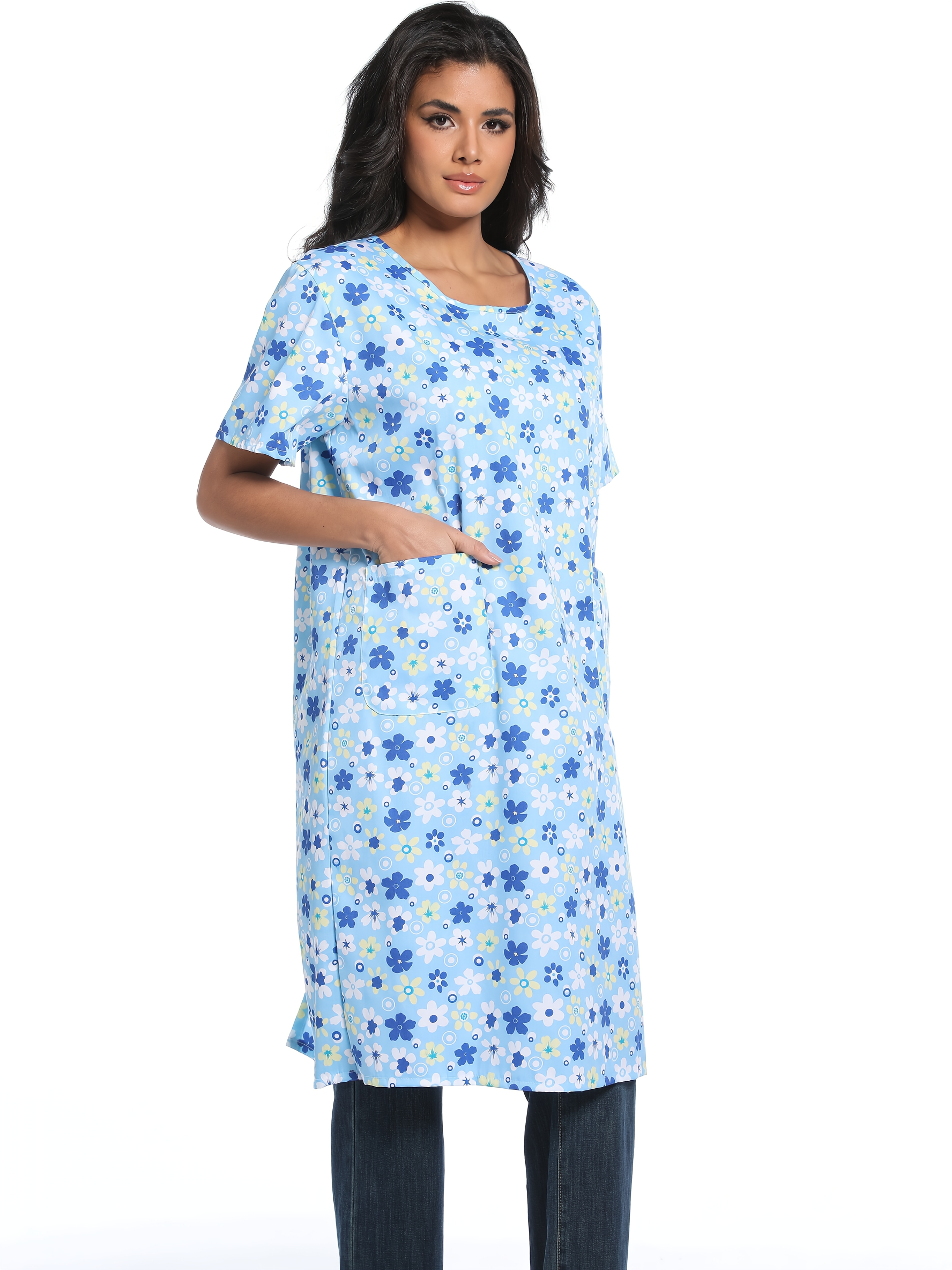 Floral Print Abscotch Nursing Cover-Up Dress Collarless Adult-Sized,  Polyester, Lightweight Breathable, Ideal for