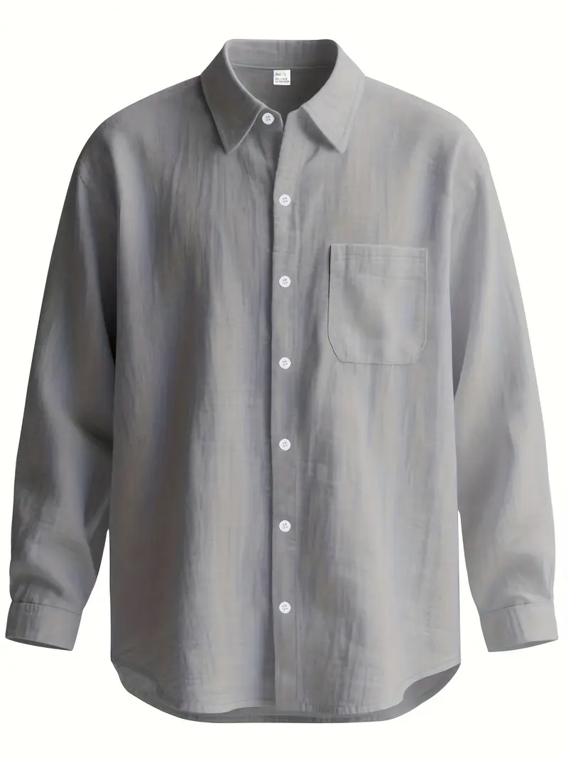 mens reversible stand collar linen shirt beige collar long sleeve button up button top machine washable regular casual formal wear fiber dress shirt Product details 13