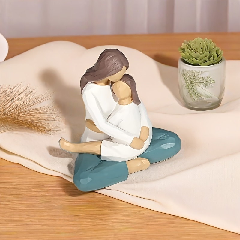 Image of 1pc Handcrafted Resin Mother & Embrace Statue - Abstract, Home Decor With Theme, Indoor/outdoor Display In Home Or Office, Decor Statues