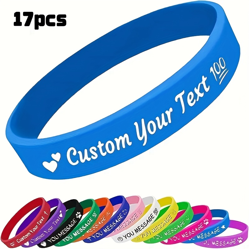 TEMU Gift For Her/him 17pcs Custom Silicone Wristbands, Adult Bracelet Size 202mm, Heart Icon Suitable For Corporate Team Building, Weddings, Team ,