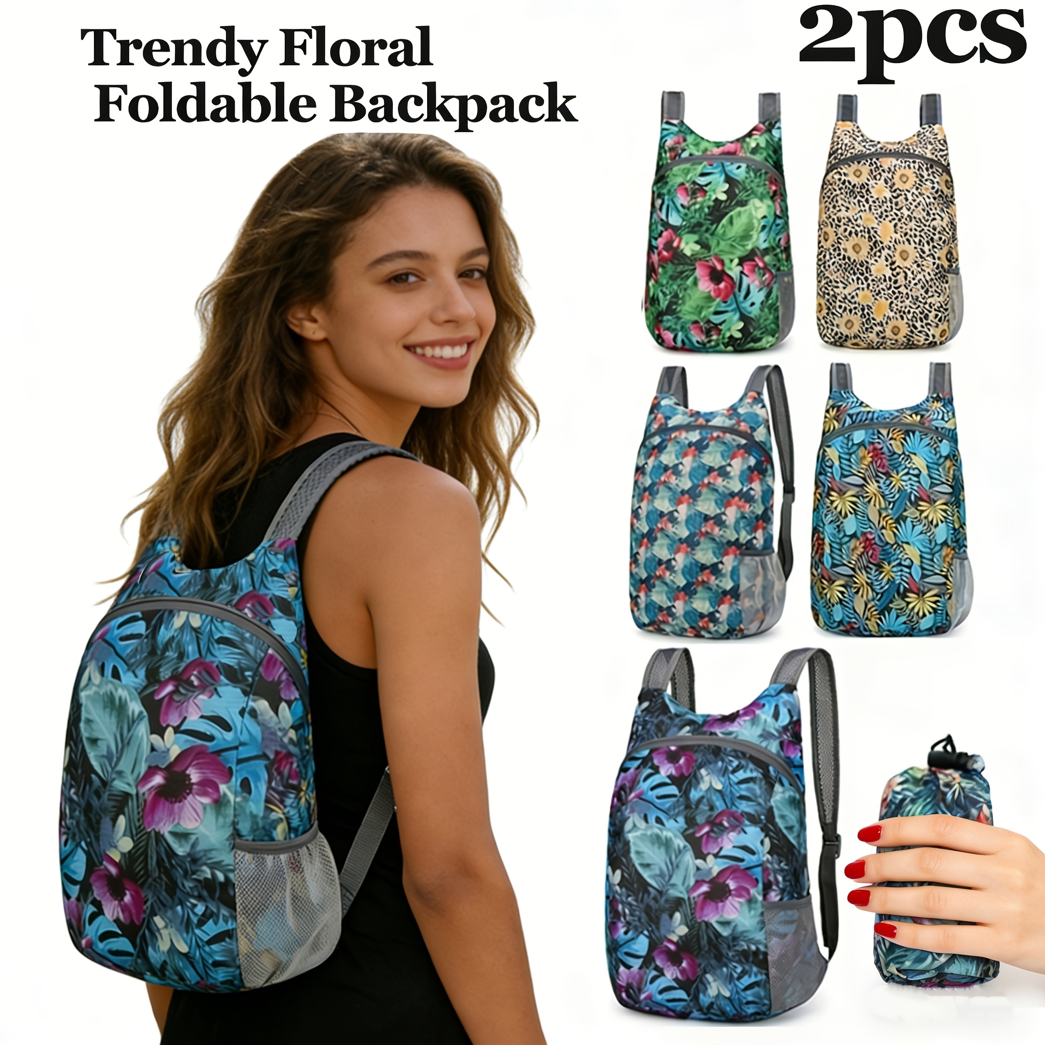2pcs Set [1pc Backpack And 1pc Storage Bag] Plant Floral Pattern High  Aesthetic Portable Shoulder Bag Multifunctional Foldable Small Backpack  Lightweight Skin Bag Suitable for Short Trips, Vacation, ...