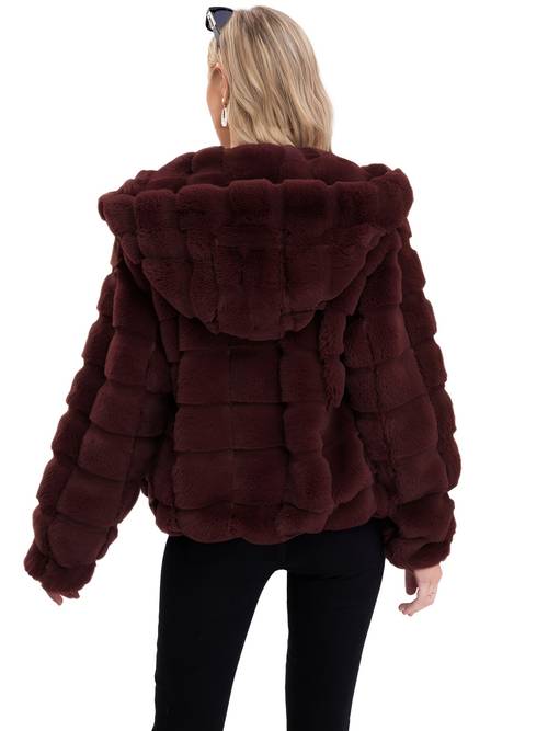 women s elegant fur jacket cozy long sleeve winter coat with zipper front fur trim machine washable polyester cold weather style winter jacket