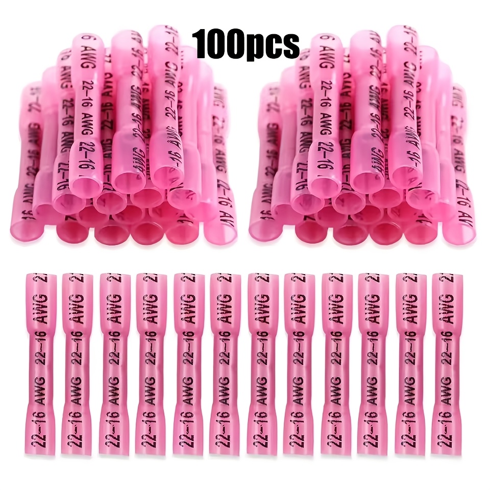 TEMU 100pcs Heat Shrink Wire Connectors, Red Awg 22-16 Insulated Electrical Wire Connectors Automotive Marine Wire Crimp Terminals Splices For Boats,