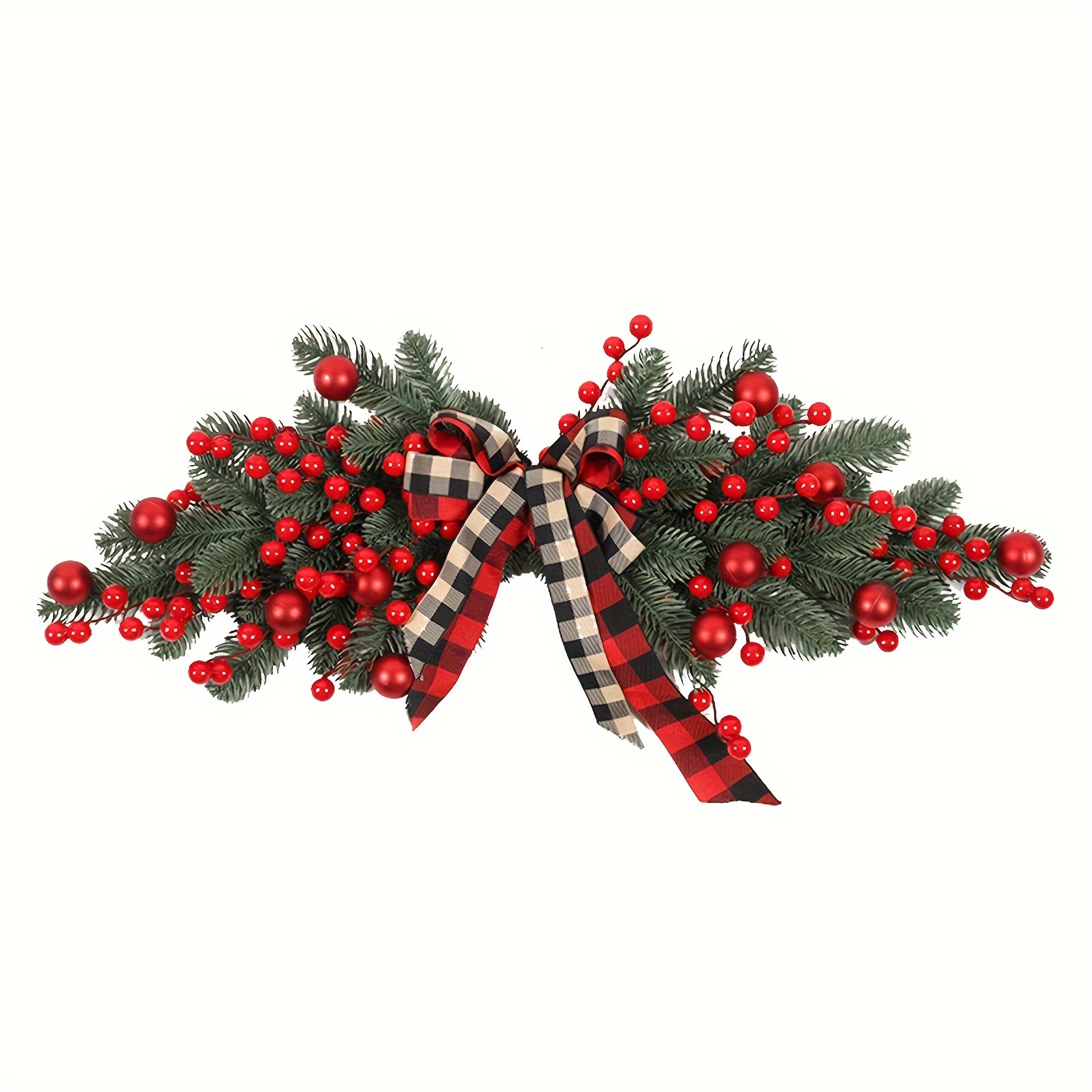 27.6" Classic Christmas Wreath With Artificial Teardrop Flowers & Pine Needles - Front Door, Fireplace, Or Porch Decor