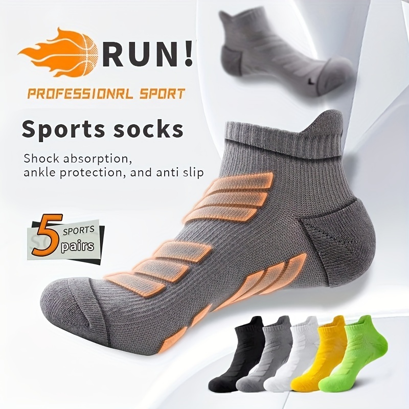 

5pcs Men's Breathable, Quick-drying Compression Sports Sweat-absorbing Socks, Comfortable Solid Color Versatile Short Socks For Spring And Summer Outdoor Off-road Hiking Fitness Running
