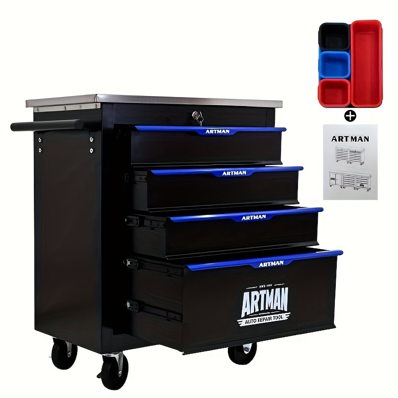 item picture 4 drawer meatl rolling tool chest with wheels tool storage cabinet with locking system toolbox with wheels for garage warehouse workshop  