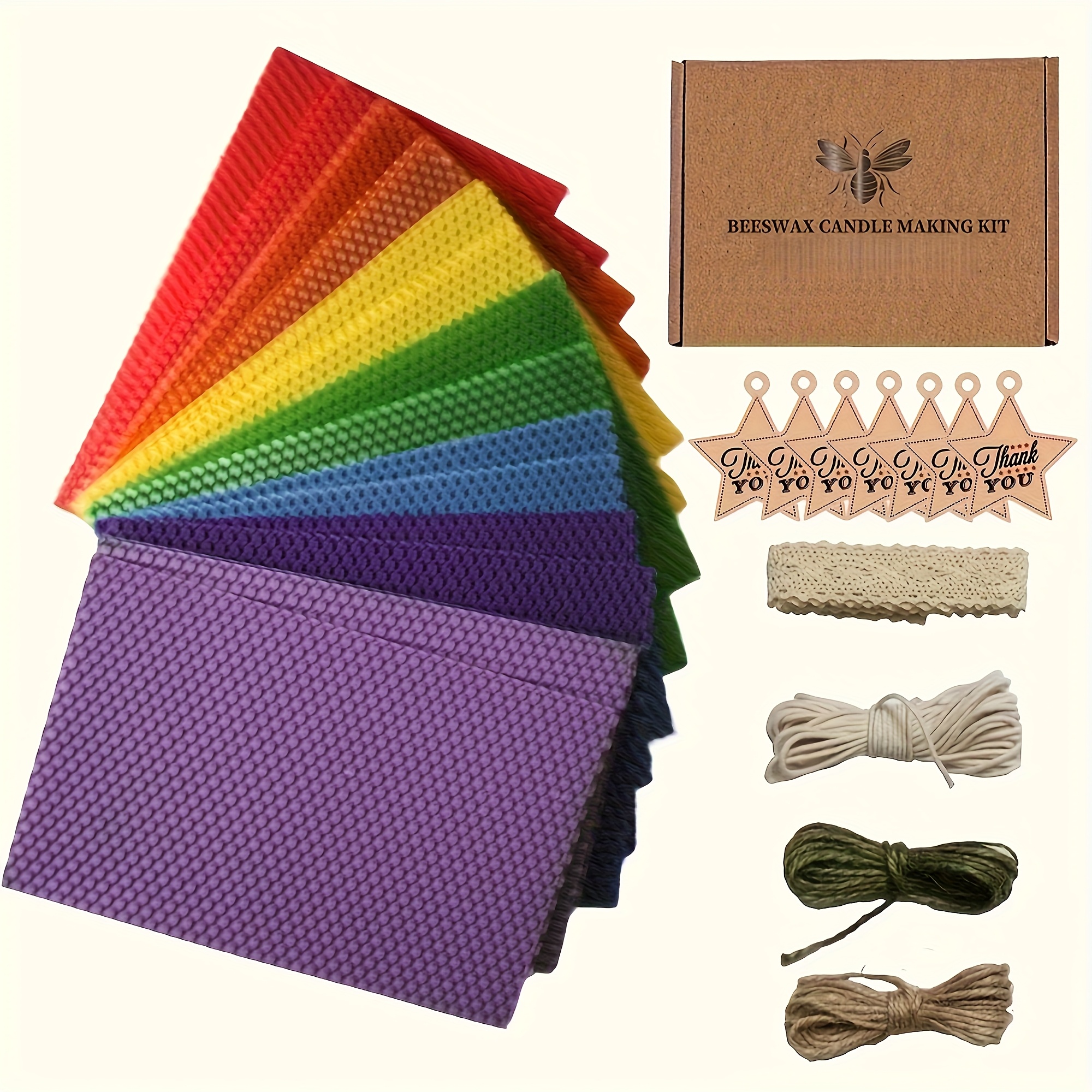 Image of Teacher Appreciation Gifts Christmas And Halloween Candle Making Kit 14 Sets Of 6 X 8-inch Rainbow Colored Beeswax Sheets, Labels, Decorative Fabric Sheets, Candle Wicks