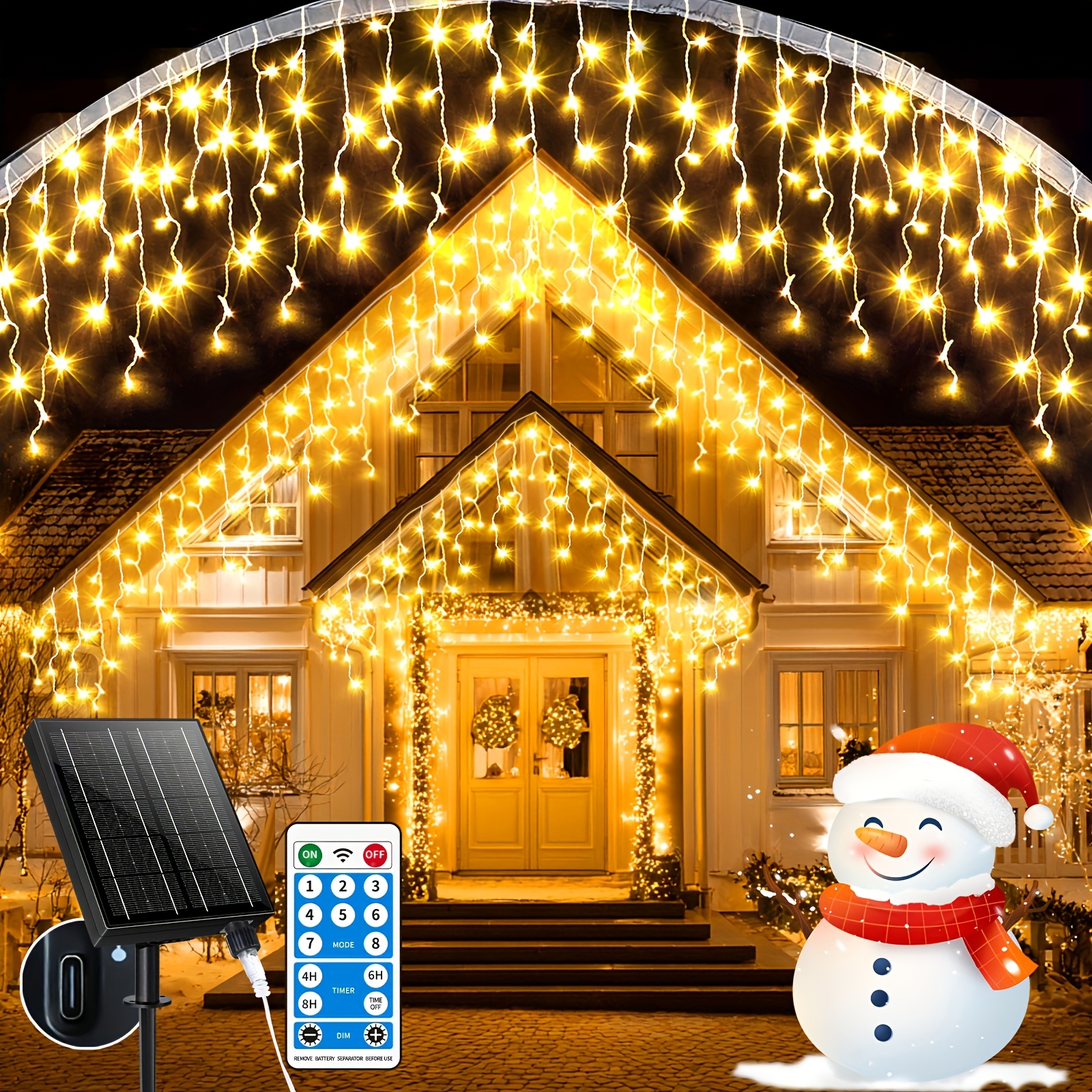 Extra Long Engineering Solar Icicle Lights Outdoor 98.42ft 25+5m 800led2500ma Outdoor Christmas Fairy Lights 8 Timed Remote Control Flash Lights Suitable For Christmas Roof Party Wedding
