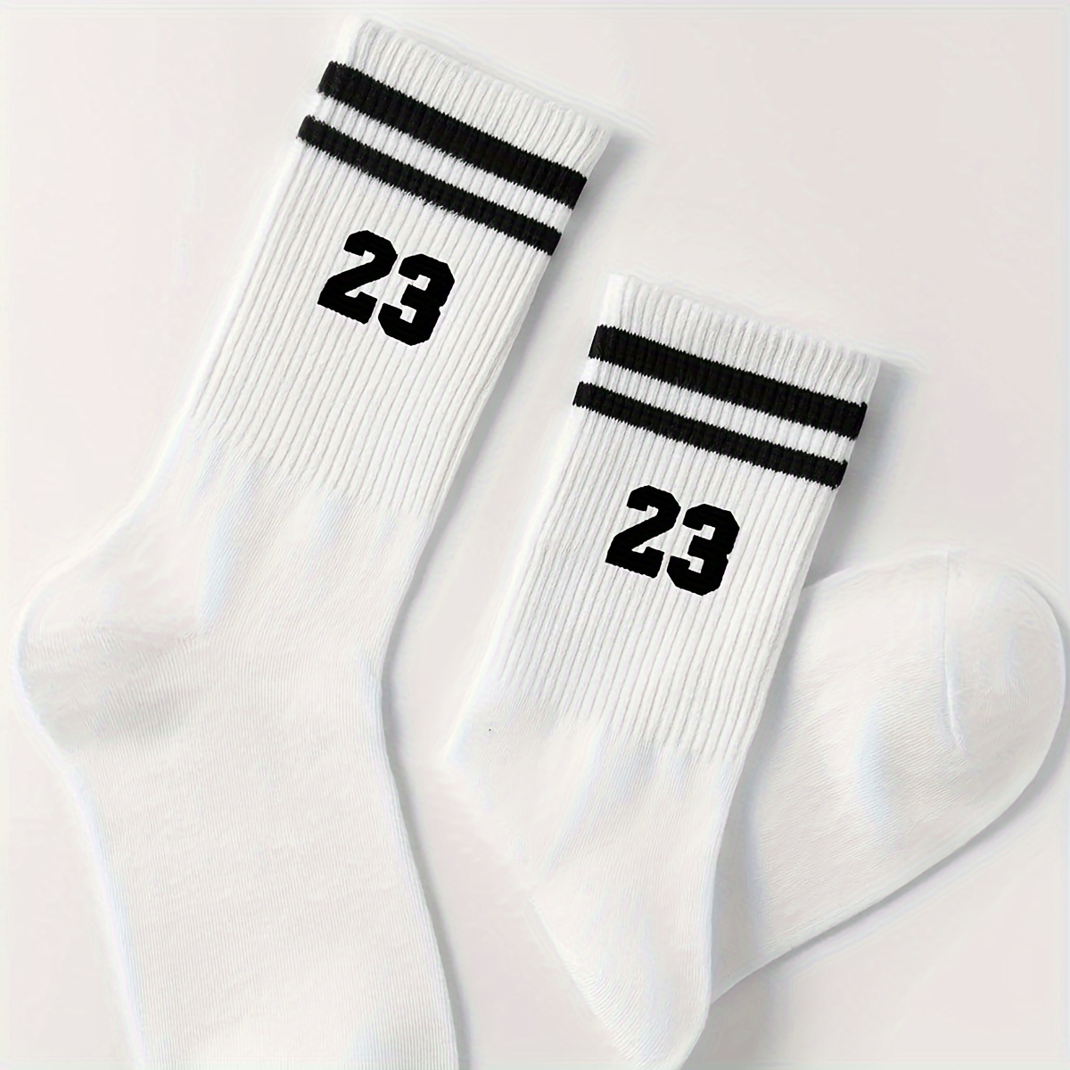 

A Pair Of Men's Number 23 Print Crew Socks, Comfy Casual Soft & Elastic Crew Socks, Ideal Gifts For Friends, Spring & Summer