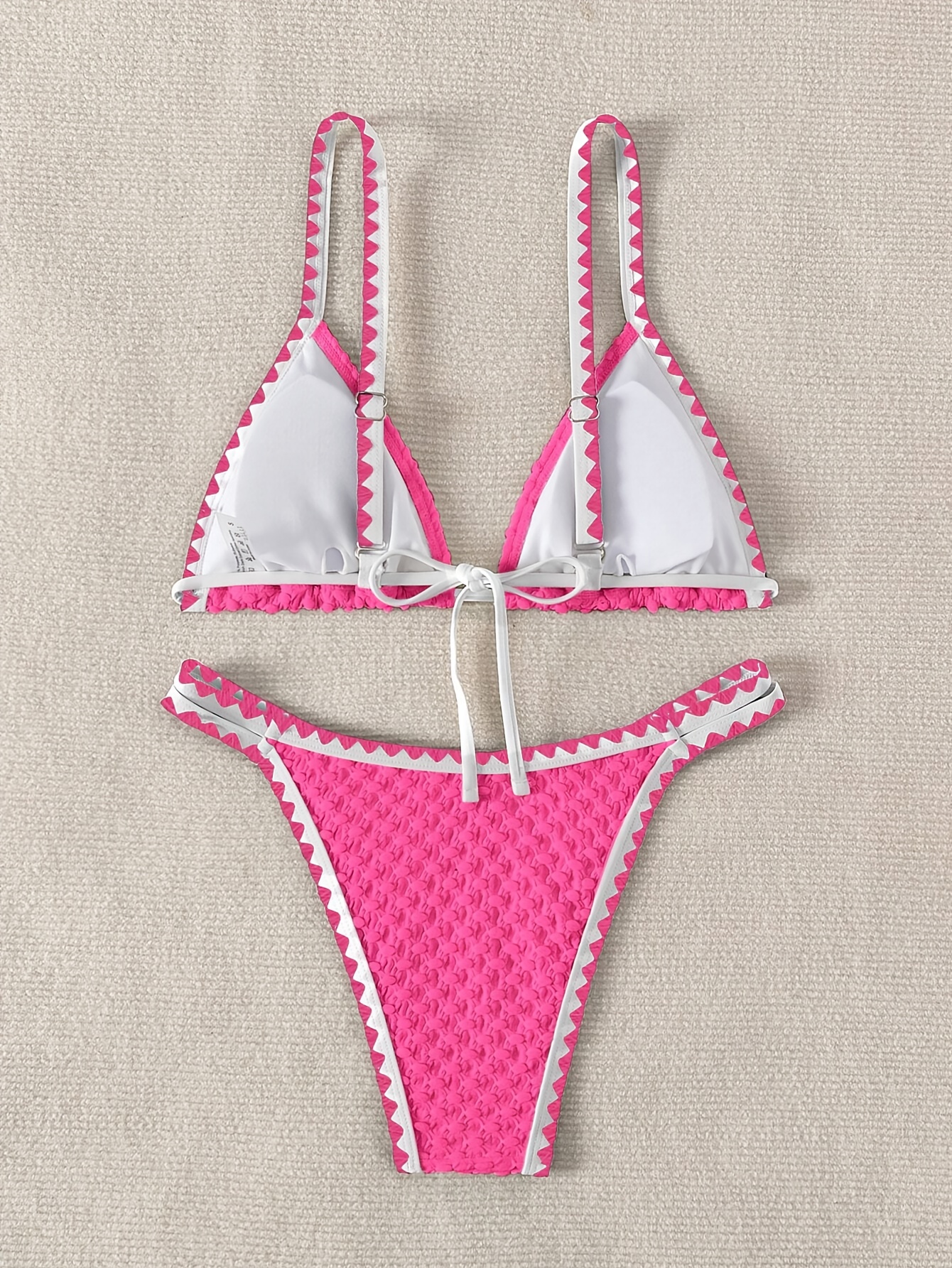 Contrast Trim Whip Stitching Textured Fabric 2 Piece Set Bikini Swimsuits, Women's Swimwear & Clothing