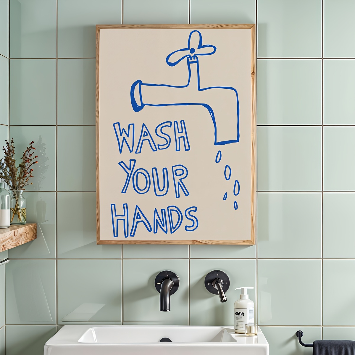 E-shop 2D Flach, 2D Flach, . Ungefrästes "Wäsche deine Hände" Poster, Lustiges Badezimmer Niedliches Retro Zitat Minimalistisches Leinwandgemälde,