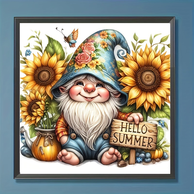 

1pc Gnome Old Man Sunflower Pattern Rhinestone Painting Kit, Diy 5d Round Full Rhinestone Painting Mosaic Craft, Handmade Set, You Can Create Amdecoration.(20x20cm)