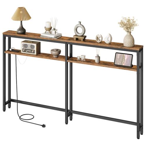 Antique Style Narrow Console Table With Charging Station, Double, Layer Entryway Table, 15cm Wide Sofa Table For , Living Rooms, And Entry Points, Practical Storage Solution For Home Decor