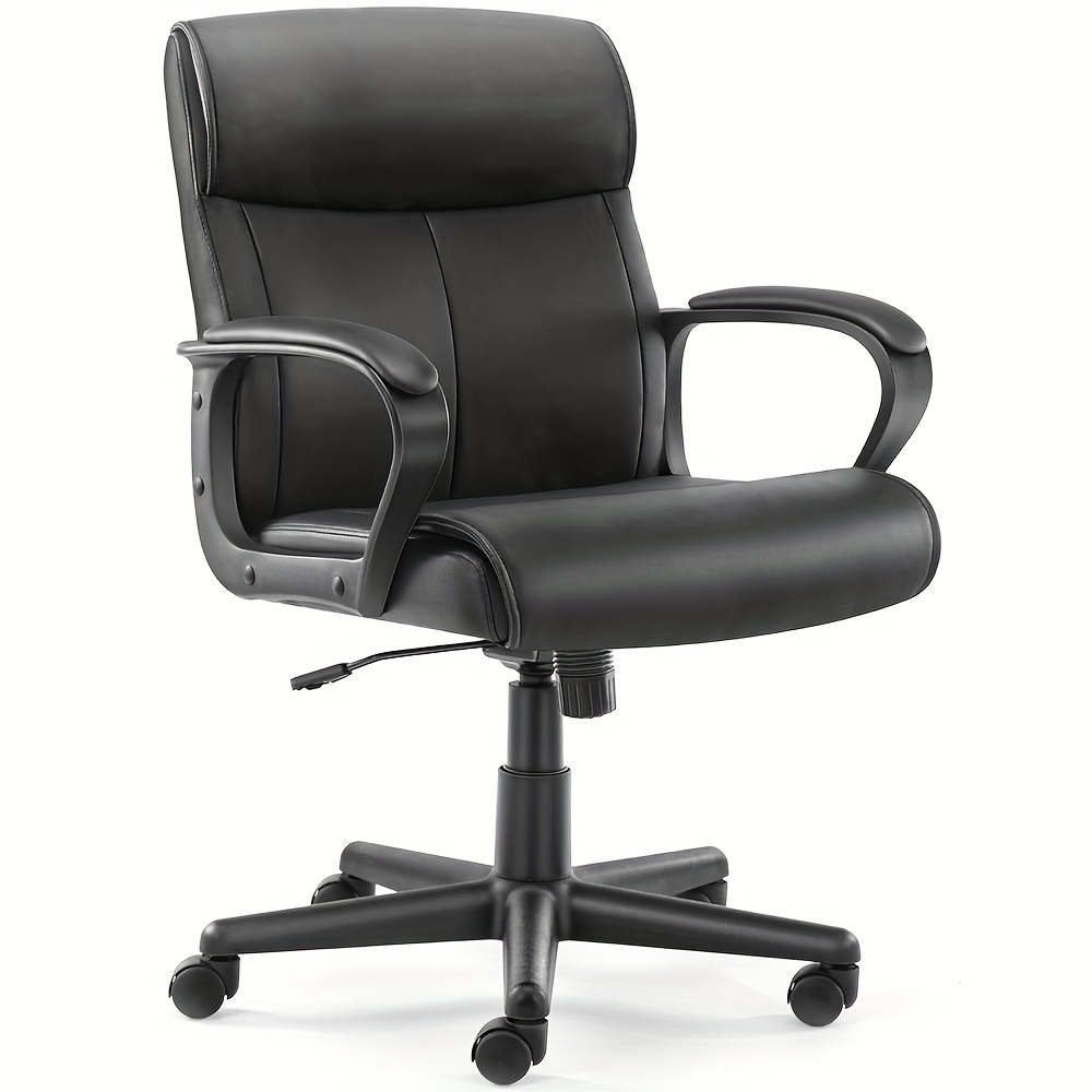 

Office Chair - Pu Leather Mid-back Computer Desk Chair With Armrests, Height Adjustable, 360-degree Swivel, Lumbar Support, For Home