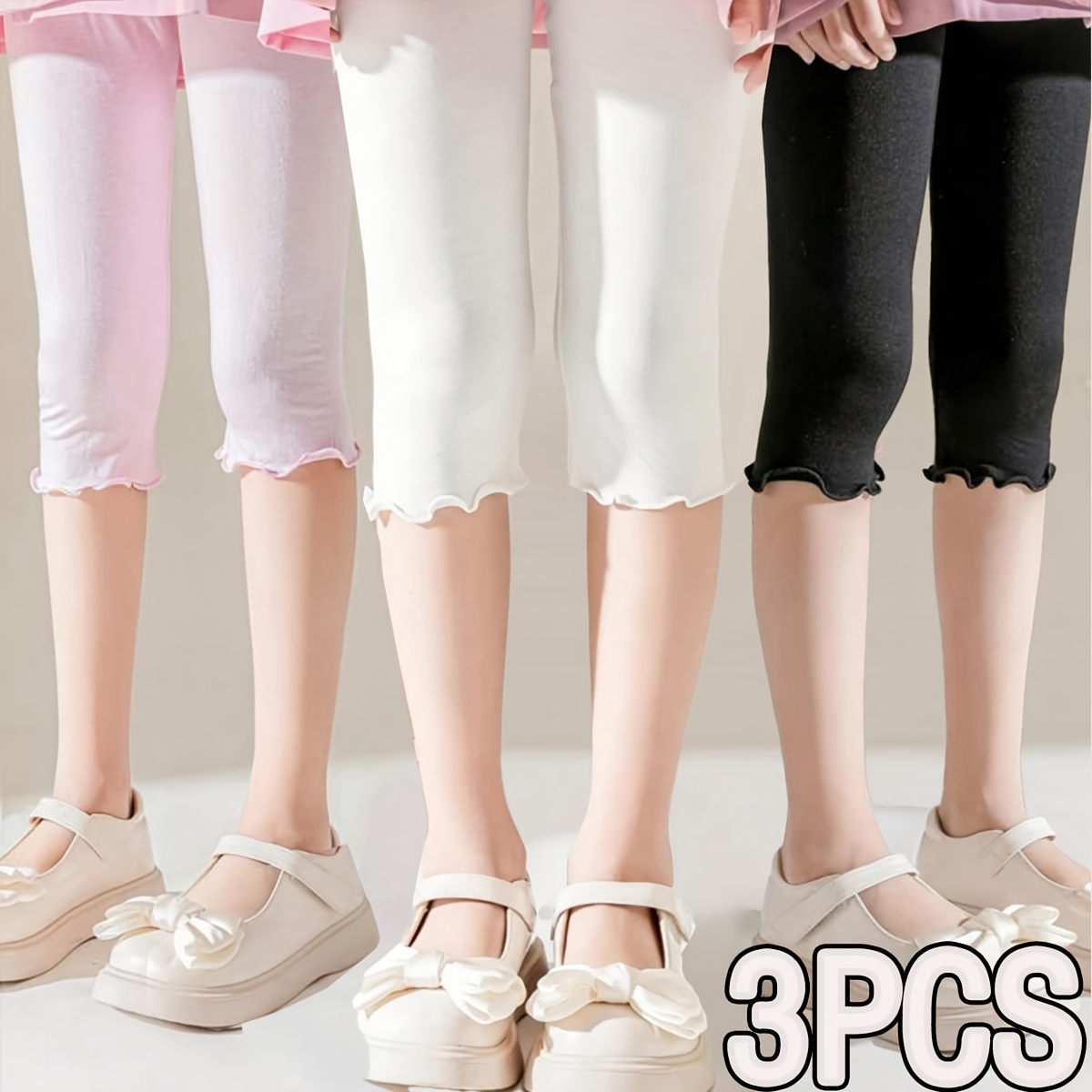 Image of 3pcs Solid Color Universal Base Layer Tights Five-division Pants