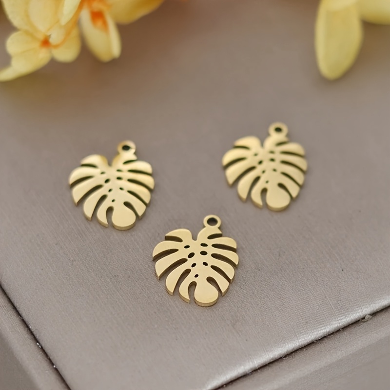 Set Of 3 Stainless Steel Charms Featuring Palm Leaves And Tropical Foliage, Perfect For Jewelry Making Like Necklaces And Earrings