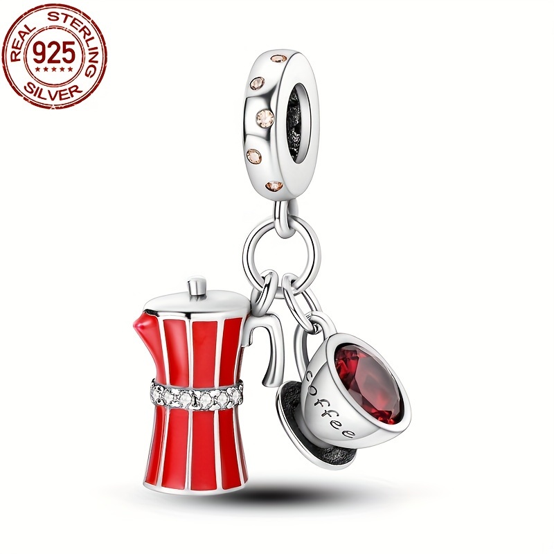 

1pc 925 Sterling Silver Beads Pot And Coffee Cup Charm Suitable For Original Bracelets And Necklaces Silver Weight