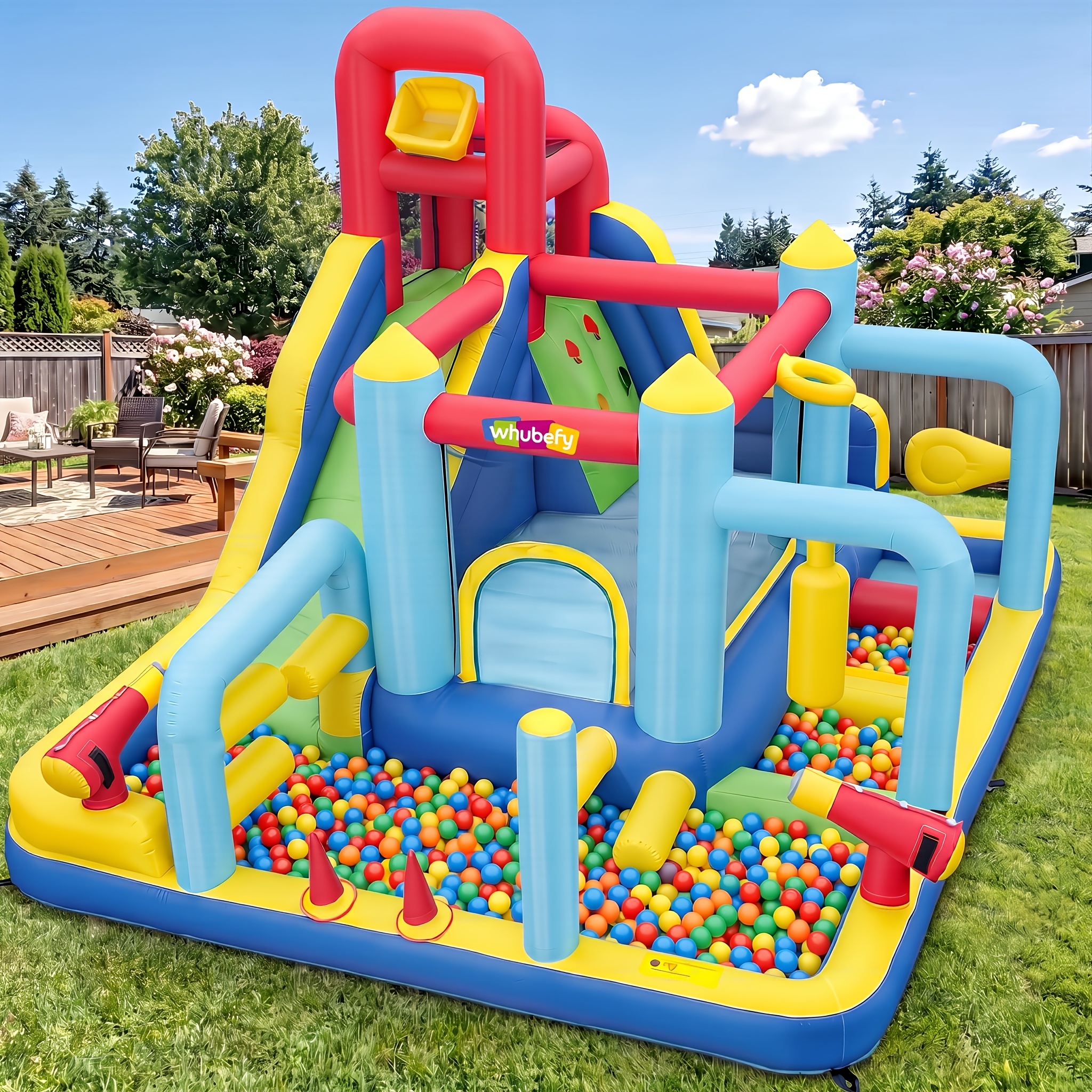 TEMU 13-in-1 Inflatable Water Slide Water Park, 13.3 × 11ft Blow Up Water Slide With Obstacle Course/long Slide/cannon/jump Area/ 550w Blower, Water