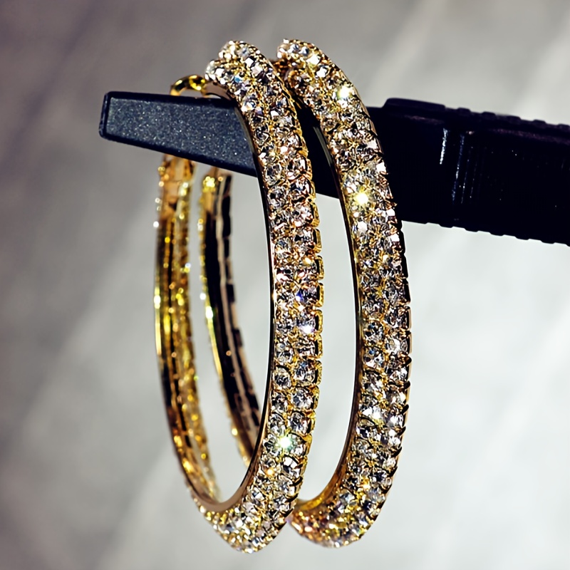 E-shop goldene große Kreisohrringe mit synthetischem Zirkonia-Einsatz für Damen, Hochzeit, , , Party, temperamentvoller prächtiger Schmuck
