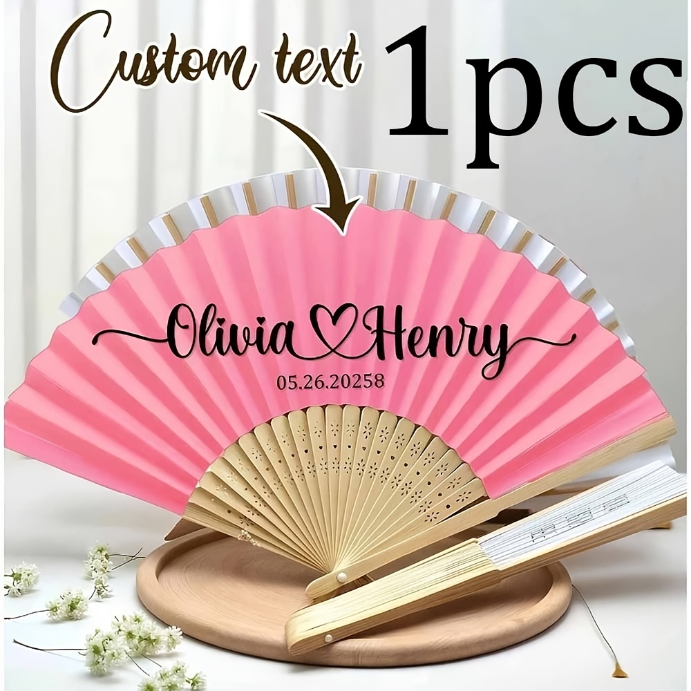 TEMU Custom Wedding & Party Fans - Retro Folding Handheld Suitable For , Lightweight Foldable Cooling Fans With Custom Text/ For Bridesmaid Gifts,