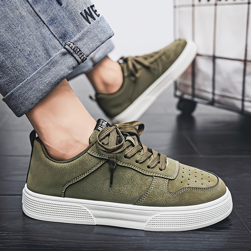 1 Pair of MAINALUN Men's Casual Skate Shoes - Comfortable Green PU Upper, Durable PVC Sole, Easy-to-Tie Thick Laces for Outdoor Running, Everyday Style & Skateboarding, Everyday Footwear | Stylish Streetwear | Durable Sole Shoes