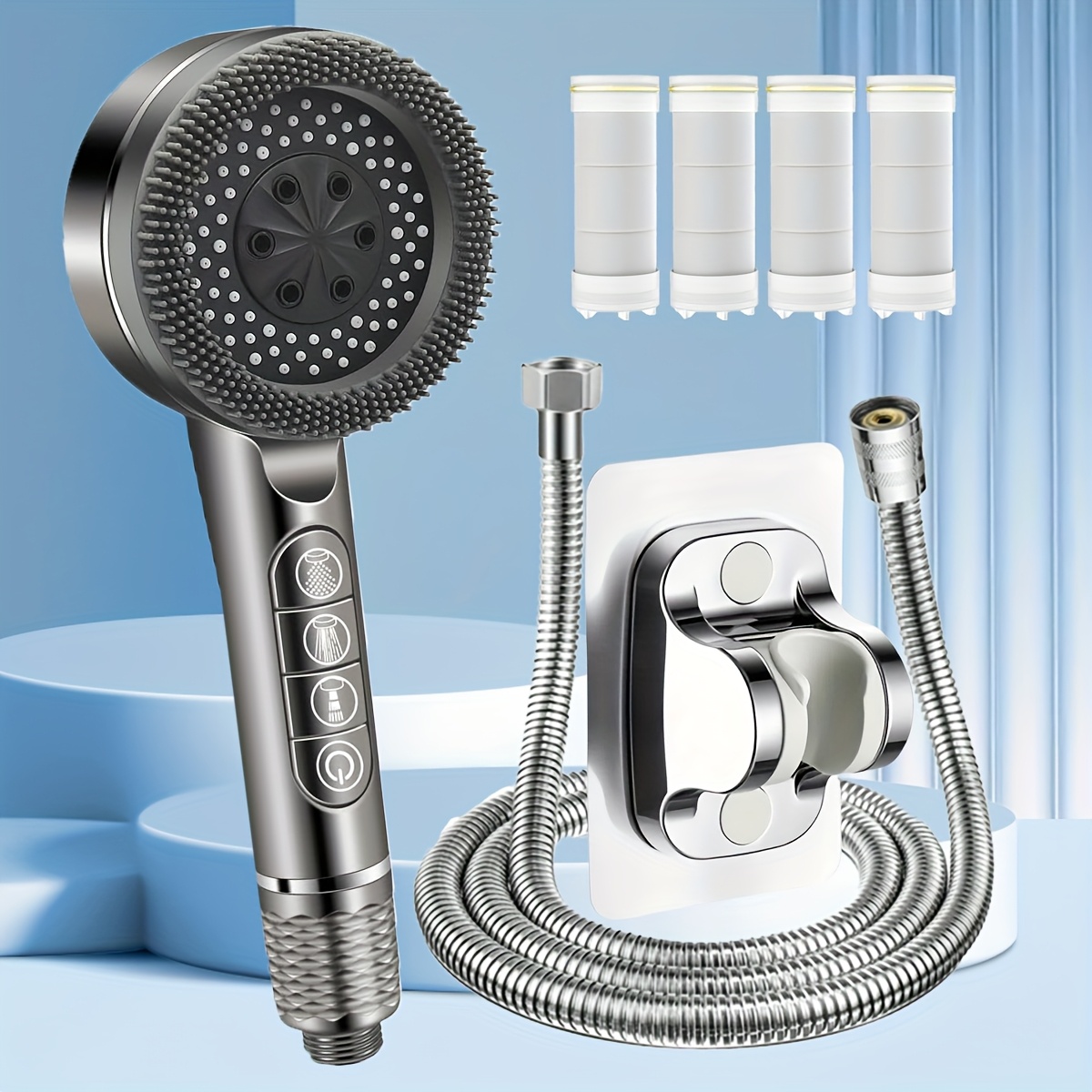 7 pièces avec pommeau de douche pressurisé à main,     d arrosage  , interrupteur marche/arrêt,   de douche filtre avec tuyau et support réglable pour eau dure 0
