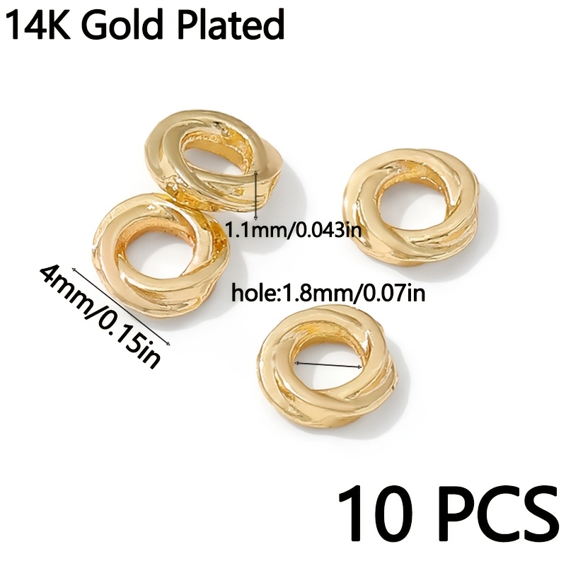 TEMU 10pcs Perles d'espacement torsadées en laiton plaqué or 14K, séparateur pour perles, perles torsadées en métal pour fournitures d'artisanat de