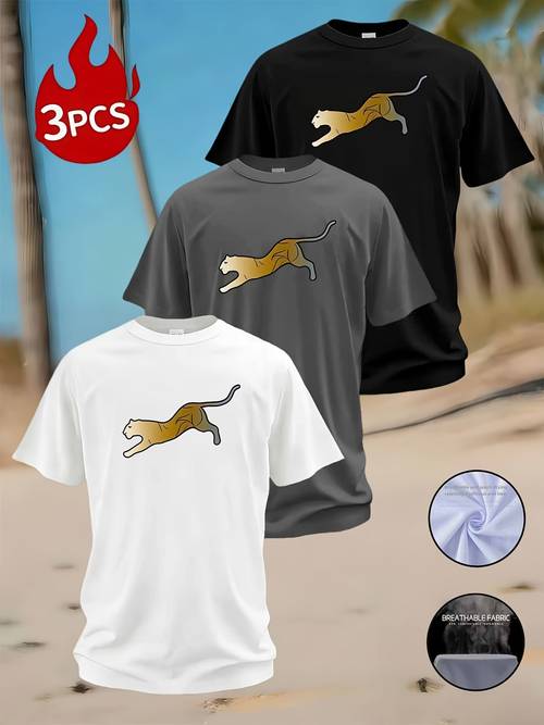 Men'S Trendy Cool Style Golden Gradient Print Short Sleeve T-Shirt, Multi-Color Combination Worry-Free Matching, Loose Fit Comfortable Non-Constricting, Natural Wild Aura, Suitable for Light Sports, Daily Commuting, Home Relaxation And Other Scenes