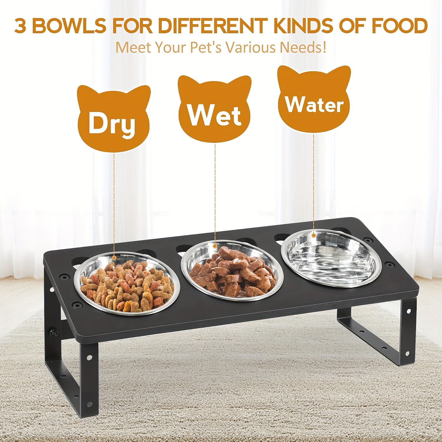 

Elevated Cat Bowls, 15°tilted Raised Cat Bowls For Food And Water, Pet Bowls For Indoor Cats Puppy, Adjustable Dog Bowls Stand With 3 Stainless Steel Feeder Bowls Anti Vomit Dishwasher Safe