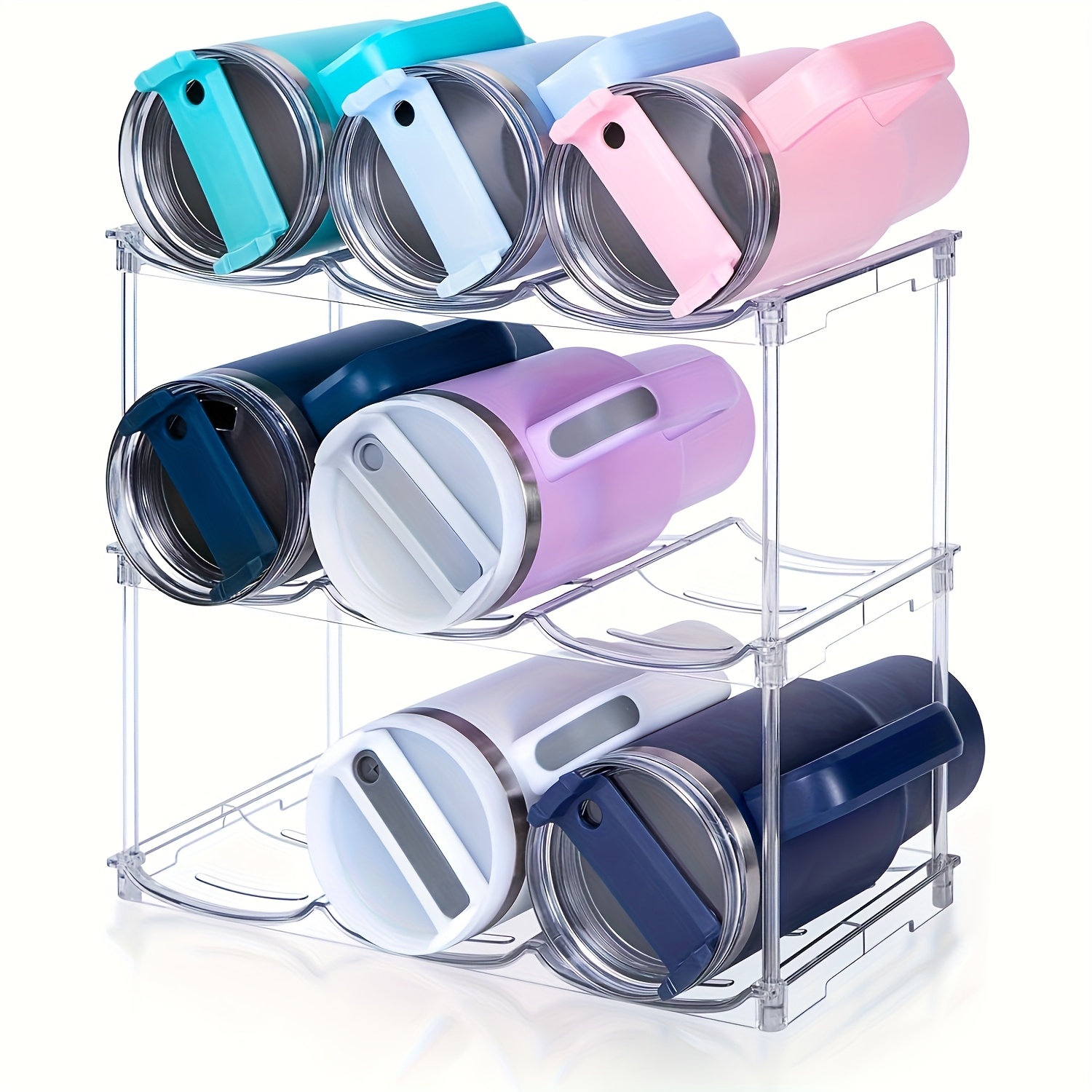 Image of Thelife 2/3/4 Layer Acrylic Stackable Sports Water Bottle Storage Box - Transparent, Removable Column Design For Home, Office, Outdoor Party And Refrigerator Storage, Utility Racks