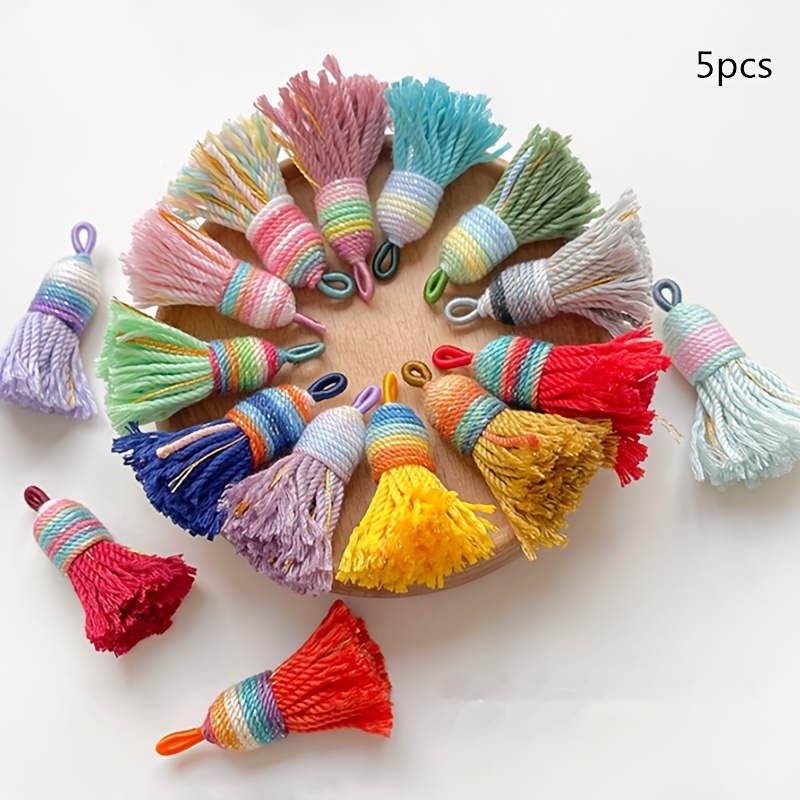 E-shop 5 Stück Bunte Geflochtene Quaste Handgefertigte Schmuck Quasten Charms mit Schlaufe für Ohrringe, Halskette Herstellung und Andere