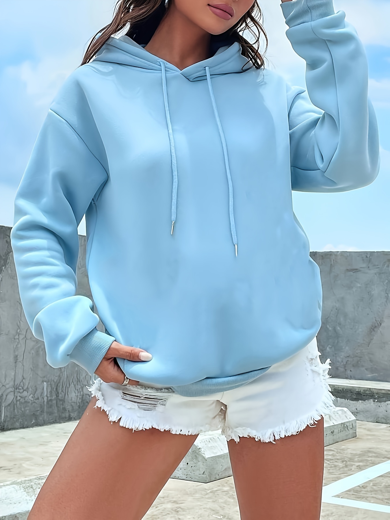 Hooded Light Blue Sweater Women Women'* Blue Hoodie Soft Pullover