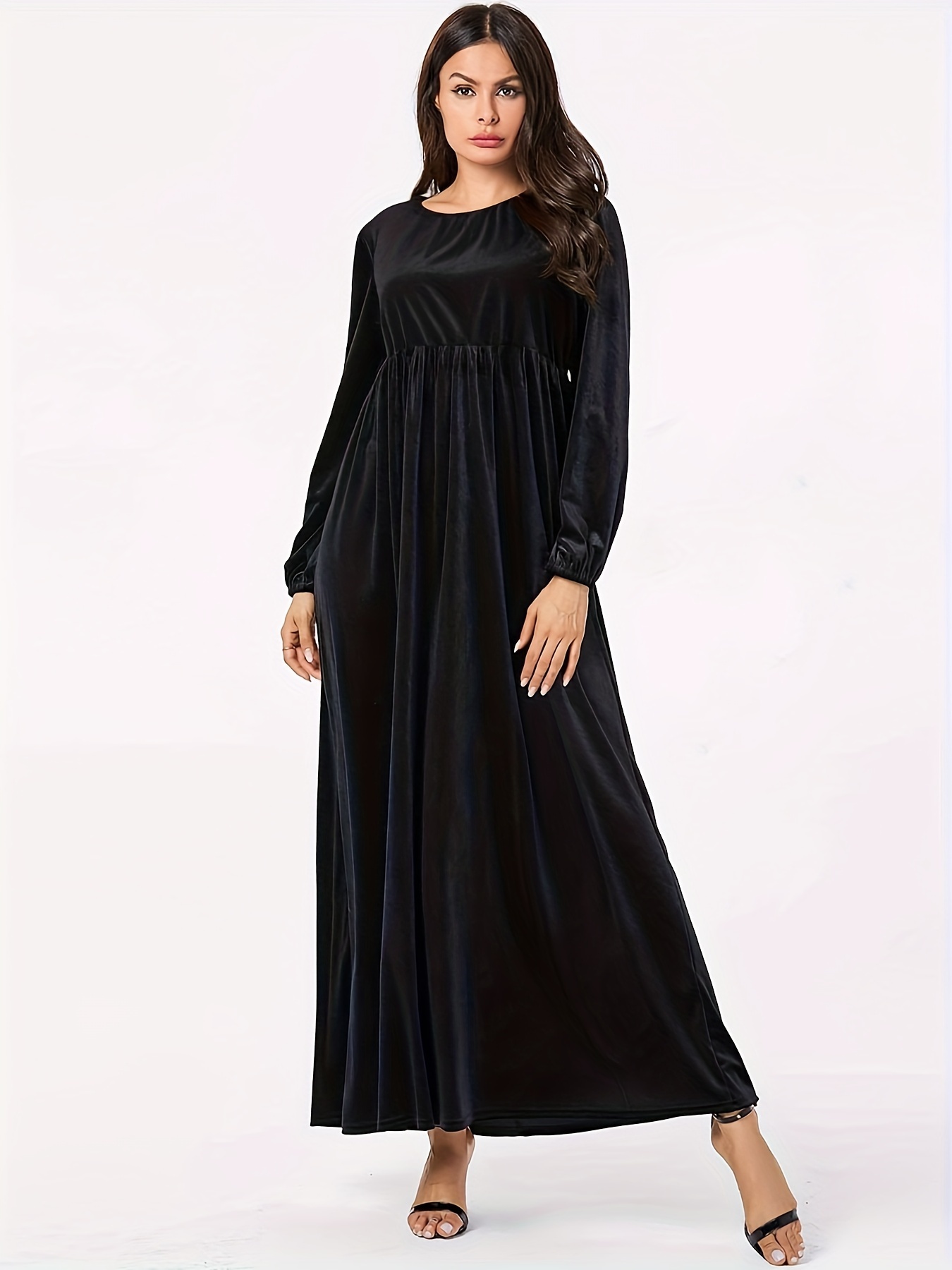 solid color casual velvet flared maxi dress women's clothing