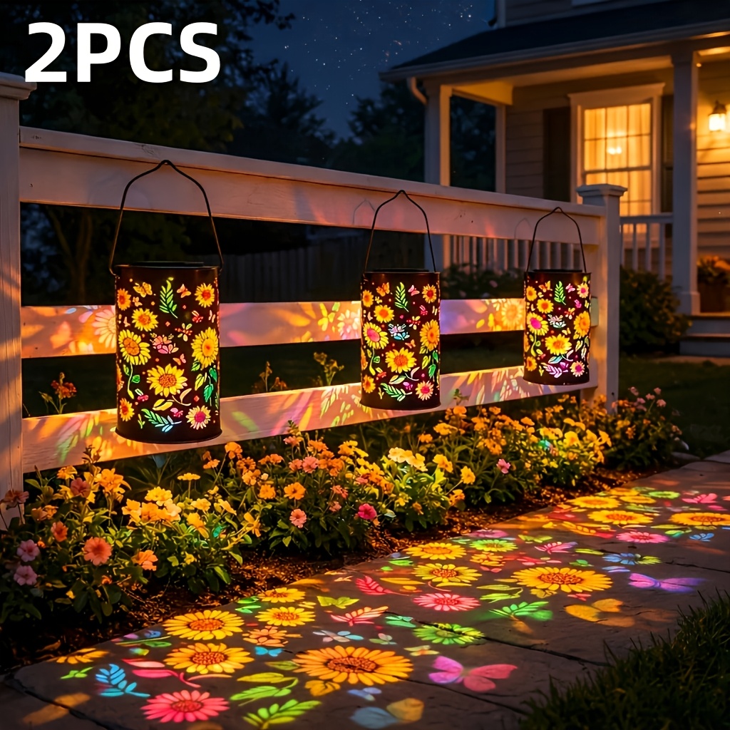TEMU 2 Stück bunte sonnenblumeförmige Hängelaternen, solarbetrieben für den Außenbereich IP44, LED-Solar-Gartenleuchten, Deko, Geschenke für Frauen,