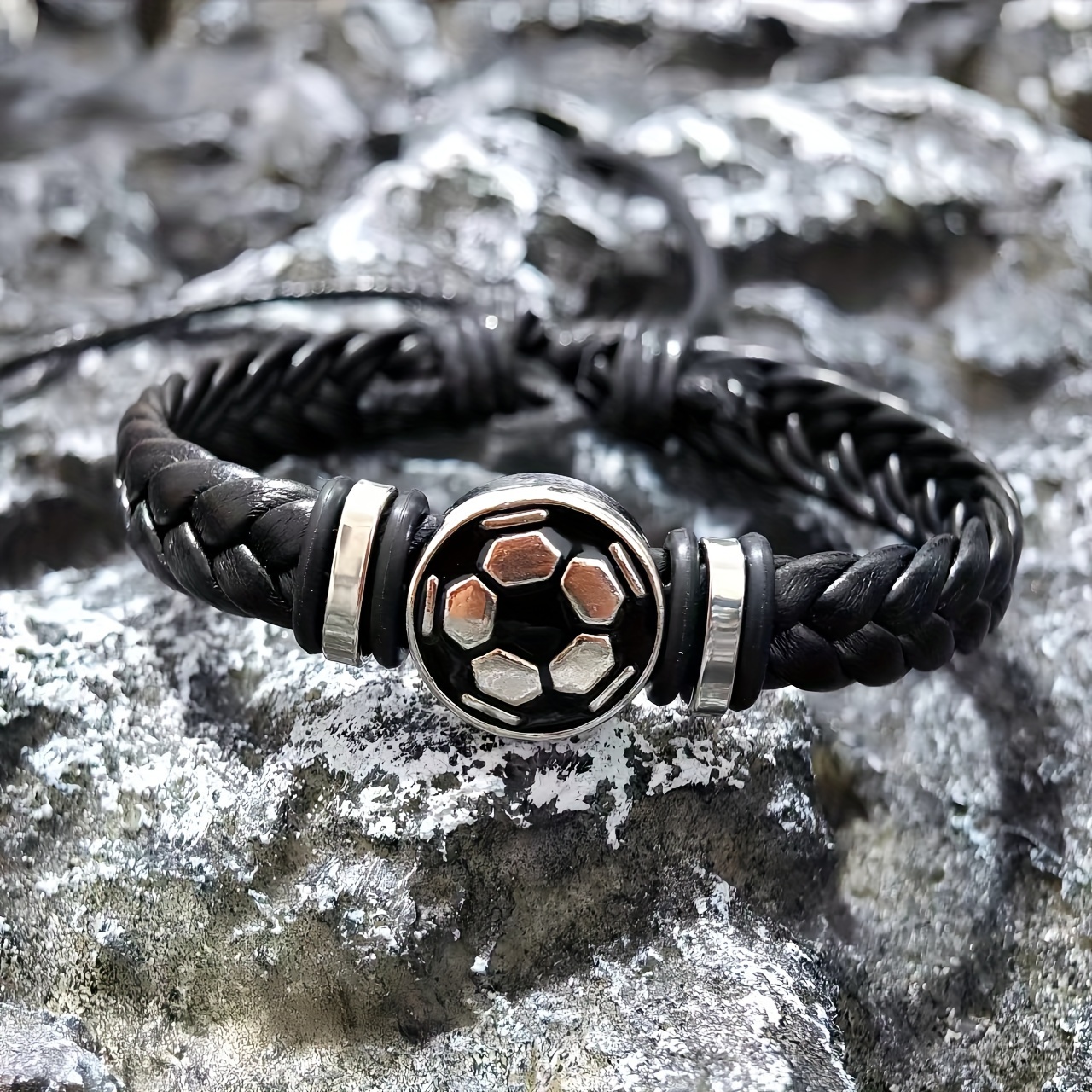 1pc Soccer Fan Pu Leather Bracelet, America Sports Enthusiast Accessory