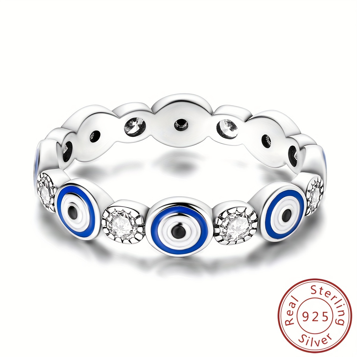 

1 Pc Hypoallergenic 925 Sterling Silver Simple Blue Enamel Mysterious Evil Eyes Protection Stackable Ring Women Fashion Luxury Fine Finger Rings Jewelry, Perfect For Daily Wear & Gifts