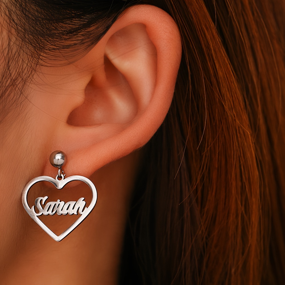 

Personalized Name Earrings Hollow Heart Shape Customized Dangle Earrings Elegant Style Valentine's Day Gift For Lovers